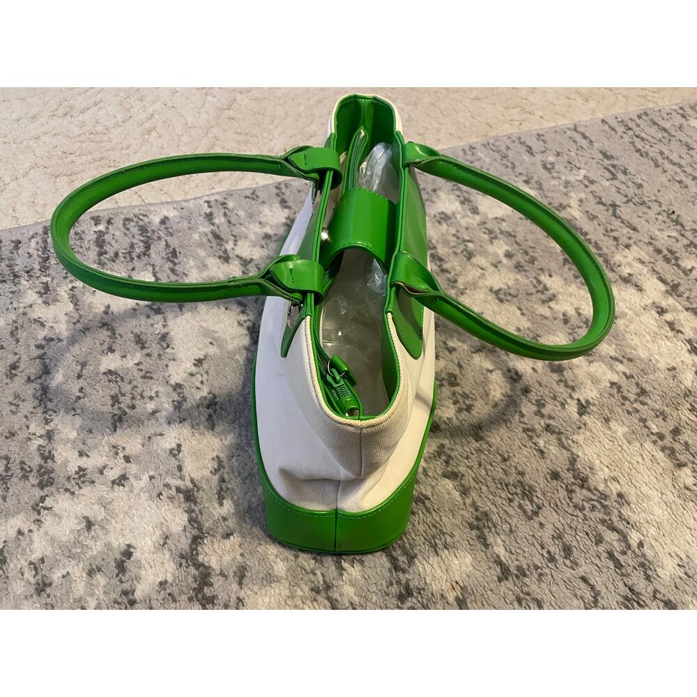 Isaac Mizrahi Green & White East West Canvas Shoulder Bag - Picture 7 of 8